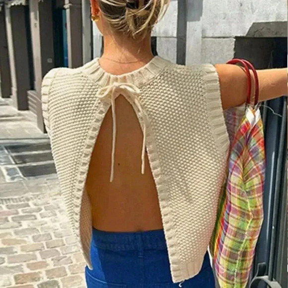 Apricot Casual Women's Fall Clothes Sleeveless Knitted Top - Picture 4 of 6